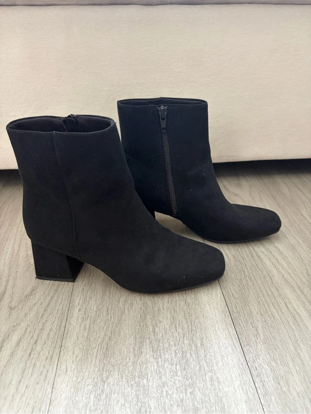 Women's Black Suede Block Heel Ankle Boots